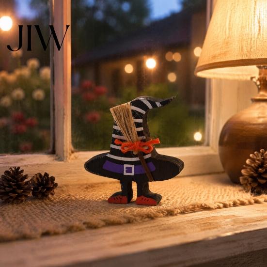 Indoor Seasonal Home Ornament Halloween Wooden Table Sign, Cute Ghost Witch Hat Bat Freestanding Tiered Gift for Friends Tray Ornament, Rustic
