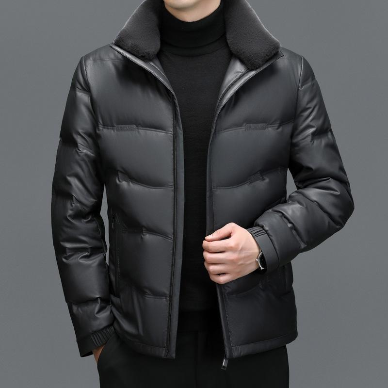 Large Size Men's Casual Sheepskin Down Jacket Warm Thickened Genuine Leather Jacket Men's Jacket Short Down Jacket