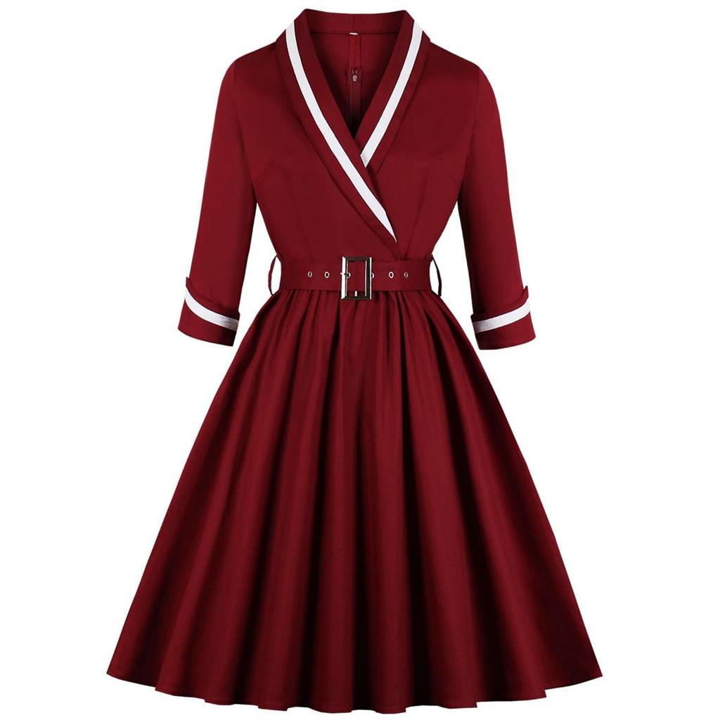 Женское платье из хлопка с V-образным вырезом и длинным рукавом, винтажные платья, вечерняя вечеринка, коктейльная ночь, выход на улицу, деловой день, повседневная одежда, размер S-4XL