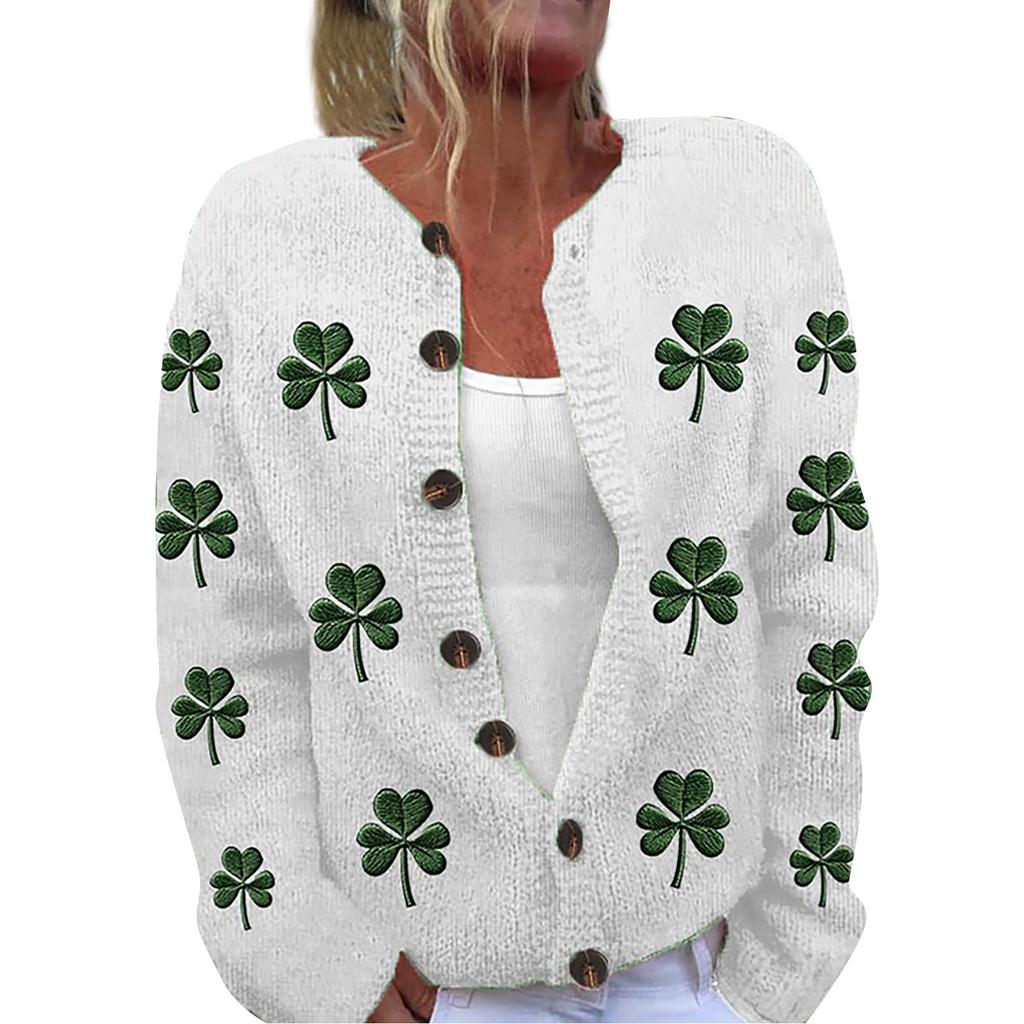 Женская мода ул.. Вязаный кардиган с длинными рукавами и принтом Патрика на пуговицах