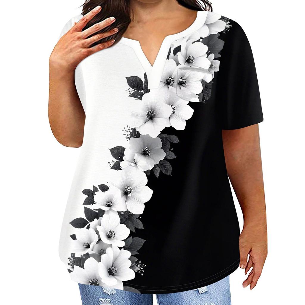 Женская футболка большого размера, повседневный топ с карманами и V-образным вырезом с короткими рукавами