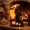 Dark Aesthetic Room Decor Halloween Witch on Crescent Moon Decorative Light, Gothic Detailed Fantasy Figurines Lamp, Resin Figurine for Home Tabletop