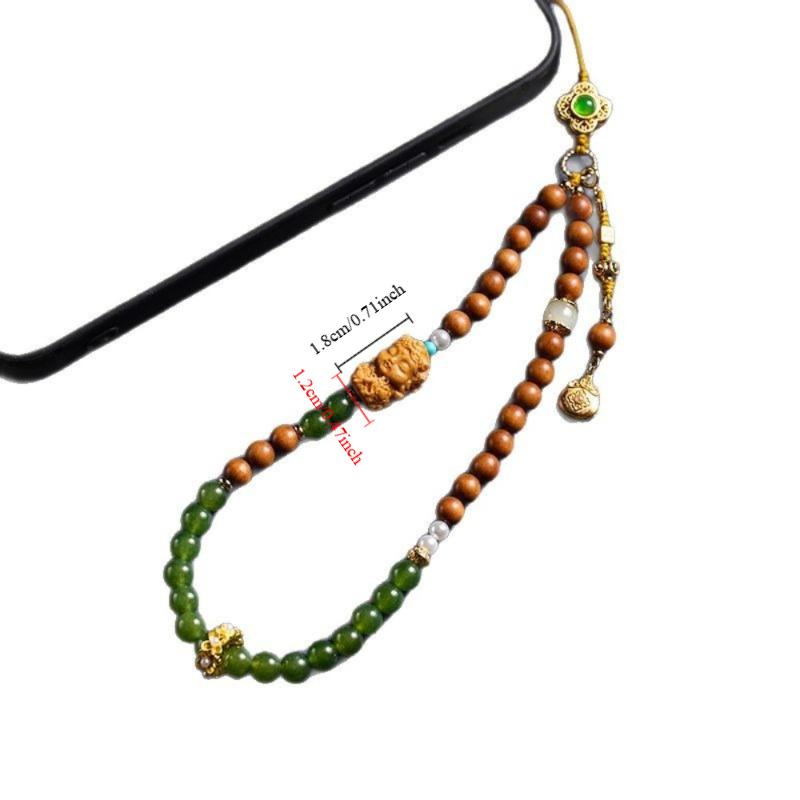 Chinese Style Mobile Phone Chain Vintage Antique Green Wrist Rope Pendant  Girls