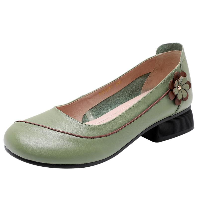 Новые женские базовые туфли-лодочки из мягкой коровьей кожи, весенние, на квадратном высоком каблуке средней высоты, из натуральной кожи, удобные, больших размеров 35-43