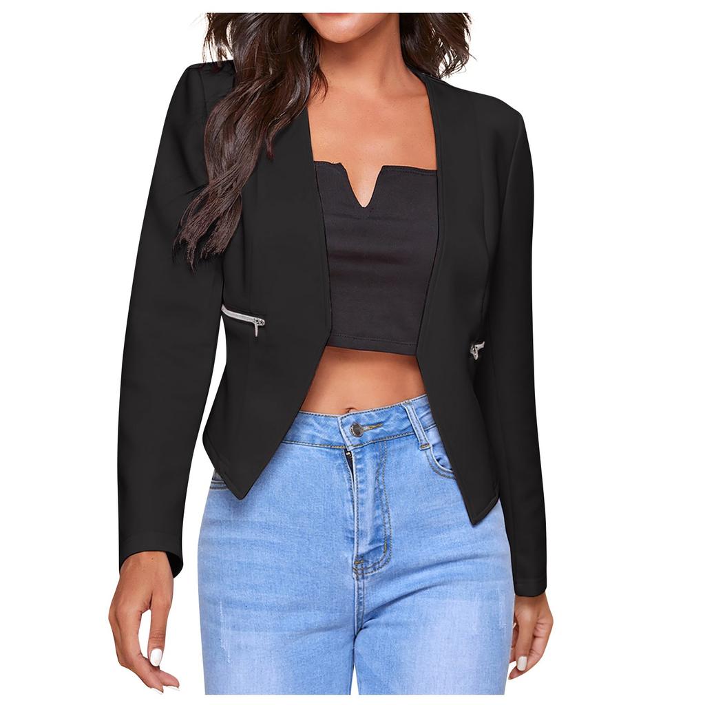 Женский повседневный однотонный кардиган без пуговиц с заниженной талией и карманами на молнии