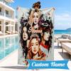 Custom Name Floral Fantasy Kpop Beach Towel Microfiber Beach Towel, Lightweight and Quick-Dry, for Summer Travel, Swimming Pool Gift