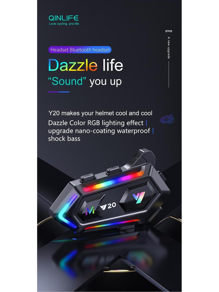 Y20 Bluetooth Helmet Headset: Waterproof, Dustproof, RGB Lights, Heavy Bass.