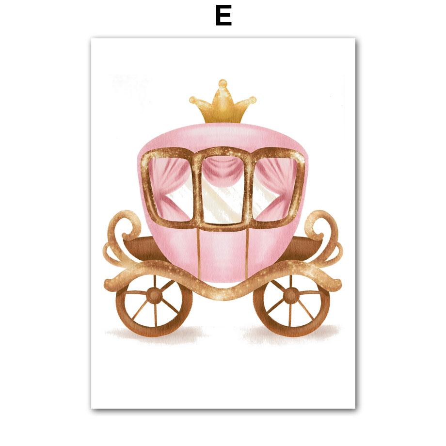 Принцесса Девочка Замок Корона Карета Волшебная Палочка Настенное Искусство Холст Живопись Мультяшные Постеры И Принты Картинки Девочка Детская Комната Декор