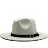 Men Women Wide Brim Wool Felt Fedora Panama Hat with Belt Buckle Jazz Trilby Cap Party Formal Top Hat In White,black 58-60CM
