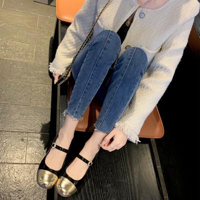 Туфли Мэри Джейн на плоской подошве из мягкой кожи, с легким вырезом, круглым носком, в сочетании цветов, женские туфли-лодочки