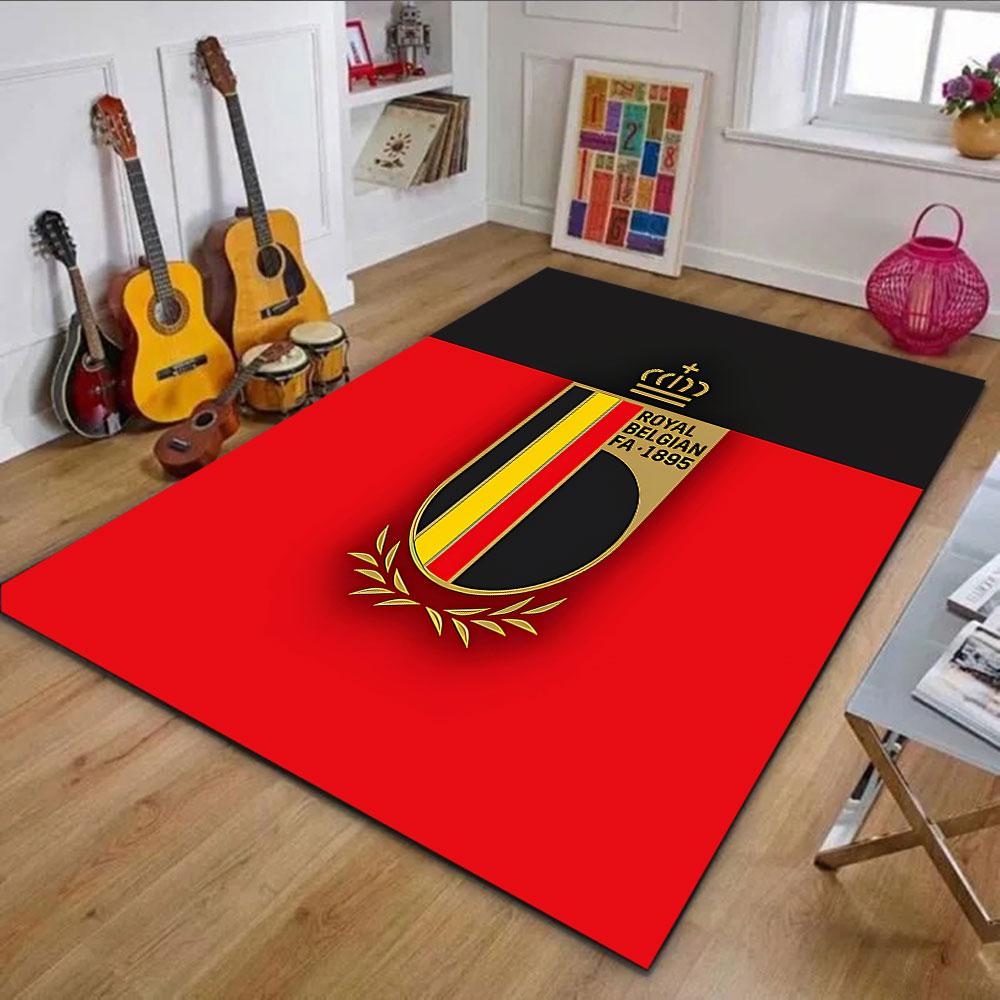 Belgian Football Emblem Rug Patterned carpet, non slip mat suitable for living room and bedroom sofas