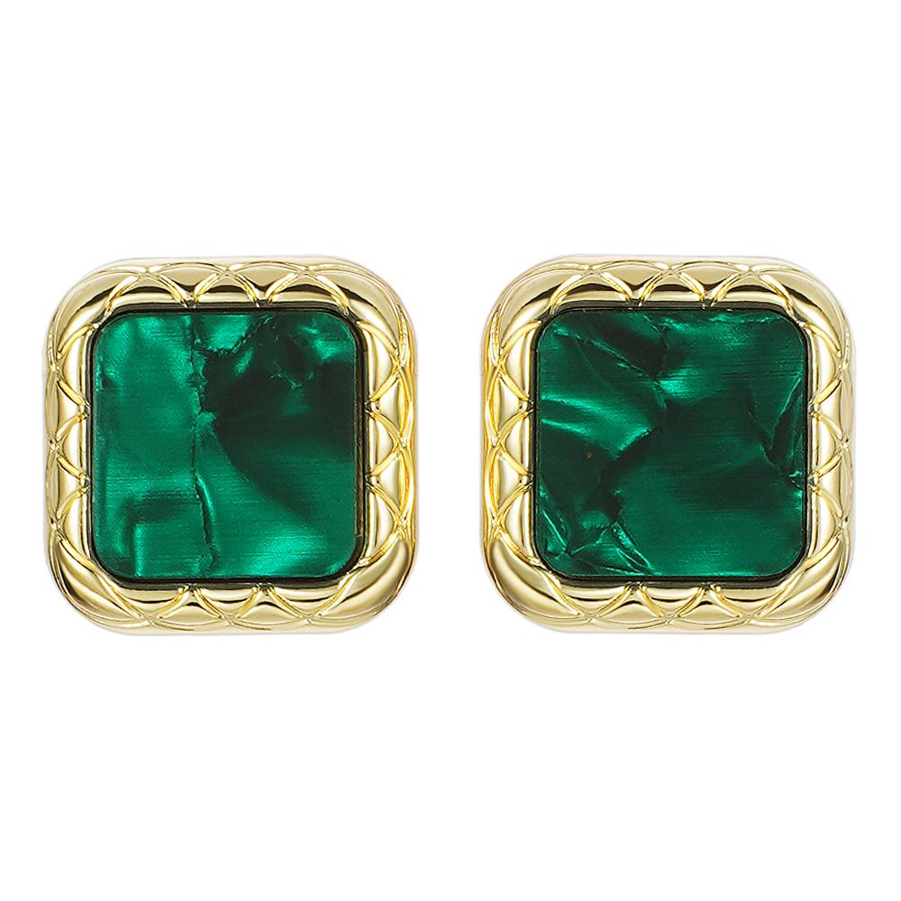 Retro Square Metal Resin Large Exaggerated Stud Earrings for Women Classical Charm Trendy Jewelry