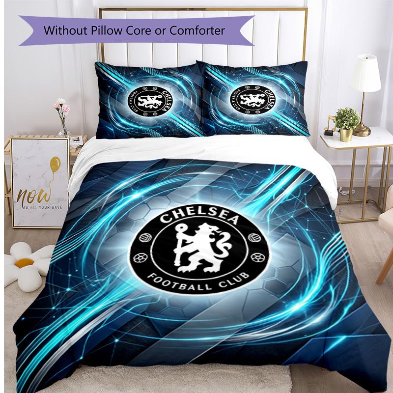 Chelsea FC Pattern Printed 3PCS Bedding Set Soft Skin-Friendly Washable Duvet Cover & Pillowcases Set All Season Bedroom