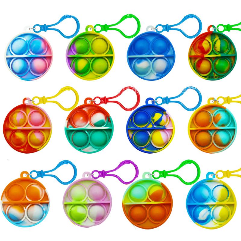 10/50Pcs Heart Square Mini Keychain Fidget Toys Push Bubble Stress Relief Special Needs Squeeze Toys Buckle Keyring Kids Adult