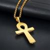 Gold Silver Color Micro Cubic Zirconia Anka Egyptian T Shaped Cross Pendant Fashion Iced Out Bling Key of Life Necklace Jewelry