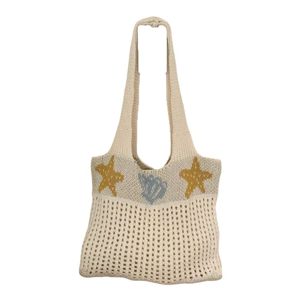 Sweet Starfish Knitted Tote Bag Woolen Shell Crochet Handbag Large Capacity Korean Style Hollow Shoulder Bag Beach