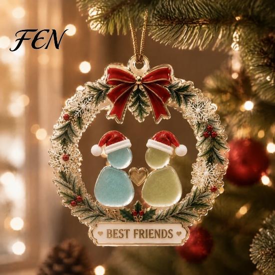 DIY Festive Party Accents Best Friends Christmas Wreath Pendant, Acrylic Hanging Ornament, Seasonal Home Wall Decor Decorative Piece for Holiday