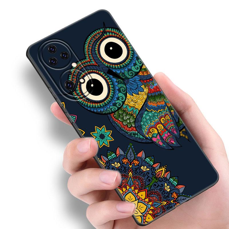 Lovely Animal Owl Black Silicone Phone Case For Huawei P10 P20 P30 P40 Lite P50 P60 Art P50E P Smart Z 2018 2020 2021 Pro 2019