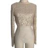 Women Crop Top Shiny Sequin O Neck Long Sleeves Waist-exposed Soft Pullover Stage Show Performance Club Party Lady Top