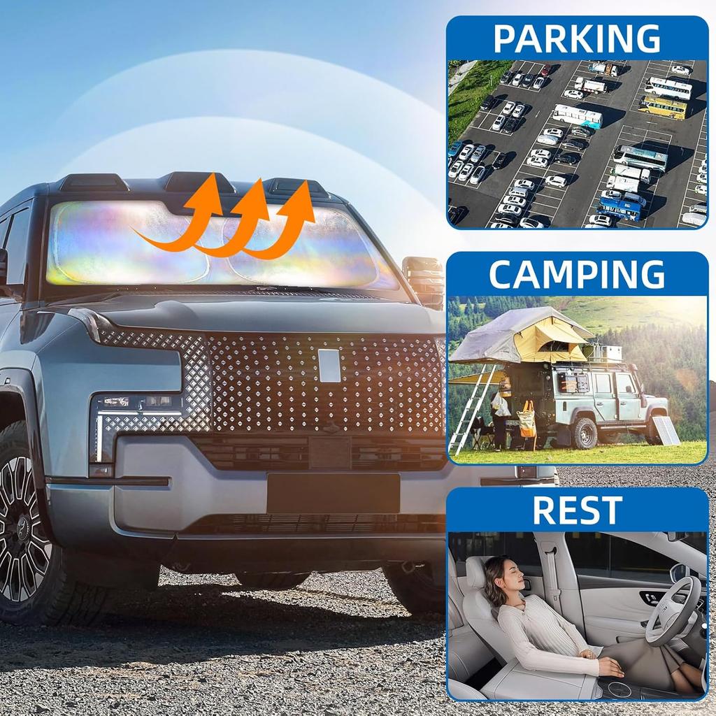 Aokway Laser Reflective Windshield Sunshade | Thickened UV-Blocking Sun Shade For Cars, SUVs, Trucks | Heat Reflective Cooling Protection | Foldable