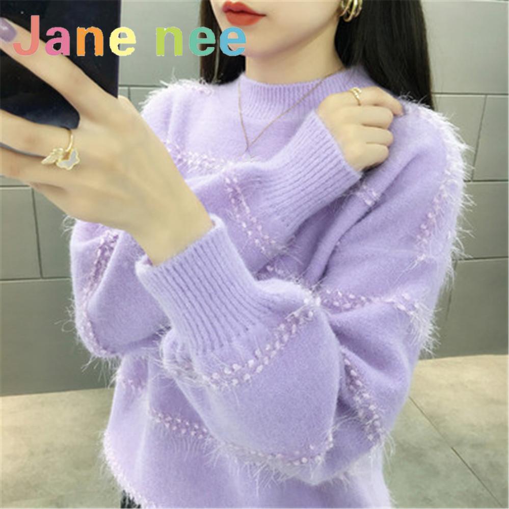 Lady Elegant Casual Warm Jumper Female Loose Pullover Sweater Tops New Fashion Autumn Women Solid Knitted Sweater Pullovers