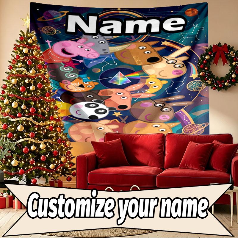 Custom Name Personalized Peppa Pig Print Tapestry, Wall Art Decor, Bedroom, Dorm, Apartment, LivingRoom, Party Backdrop, Gift for Birthday