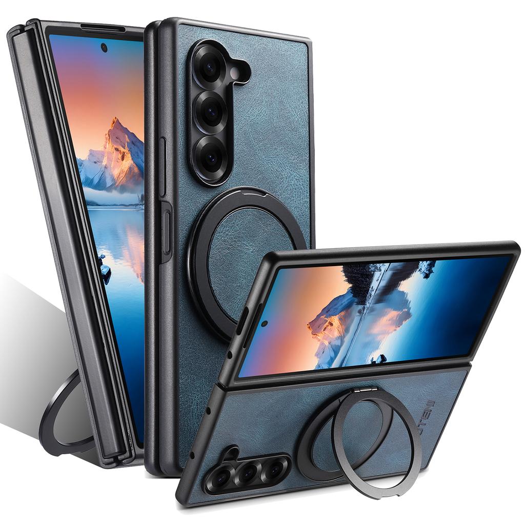 SUTENI G3 For Samsung Galaxy Z Fold7 5G Magnetic Case Waxy Texture Rotating Kickstand Leather Phone Back Cover