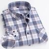 Large Size Men's Brushed Plaid Shirt Four Seasons Lapel Youth Checkered Casual Cotton Shirt