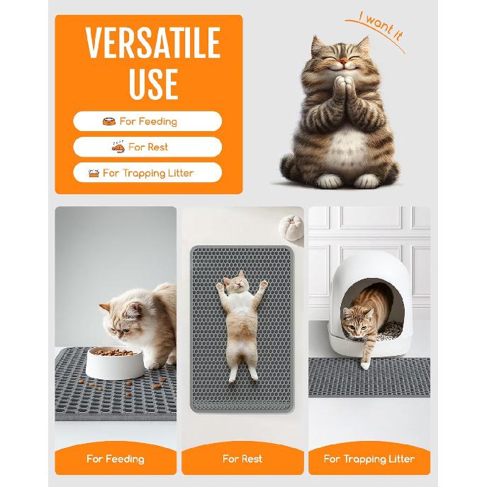 Cat Litter Mat - 23.2" x 14.6" Small Litter Box Mat with Double Layers, Urine-Proof and Non-Slip Litter Trapping Mat, Easy to Clean Kitty Litter Mats