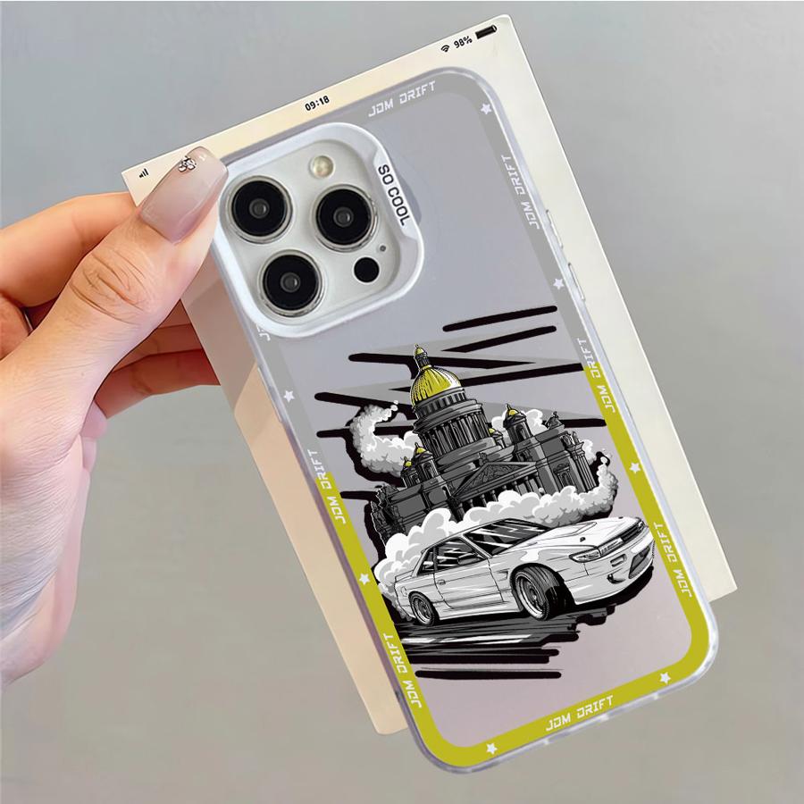 Японский JDM Drift Car Красный Чехол с Солнцем для iPhone 16e 11 12 13 Pro Max 14 15 16 Plus Мягкий Чехол