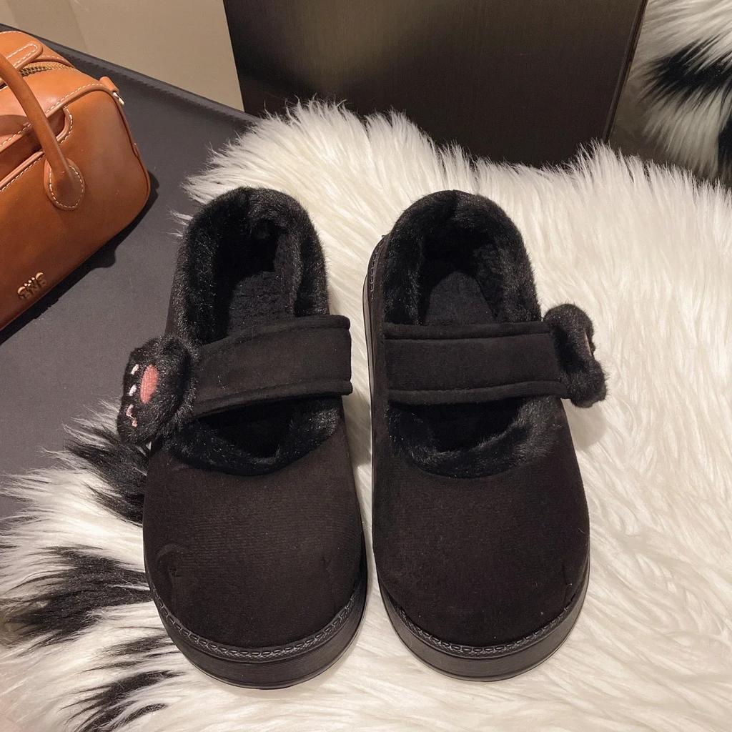 Модные милые хлопковые сноубутсы с кошачьей лапкой, зимние бархатные, на толстой подошве, для дома и улицы, теплые ботильоны с круглым носком