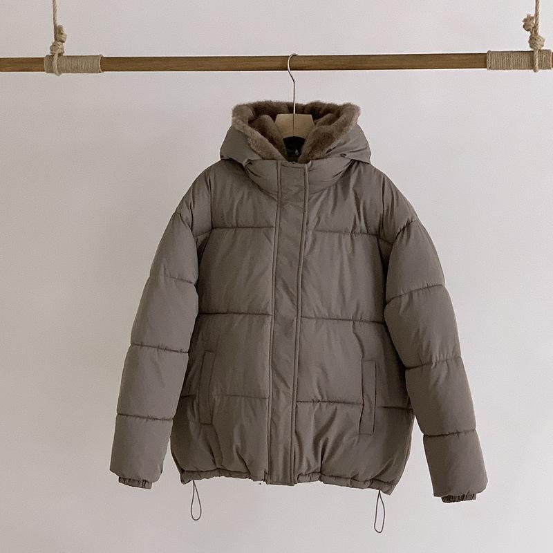 Женская куртка с хлопковой набивкой, воротник-стойка, однотонная, свободная, бархатистая, утолщенная, с капюшоном, модная, студенческая, женская куртка-пуховик