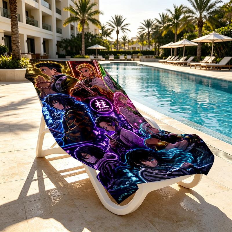 Demon Slayer Print Beach Towel Design, Soft, Lightweight. for Home Bathroom, Spa, Pool, Yoga, Surfing, Camping, Gift for Family, Friend