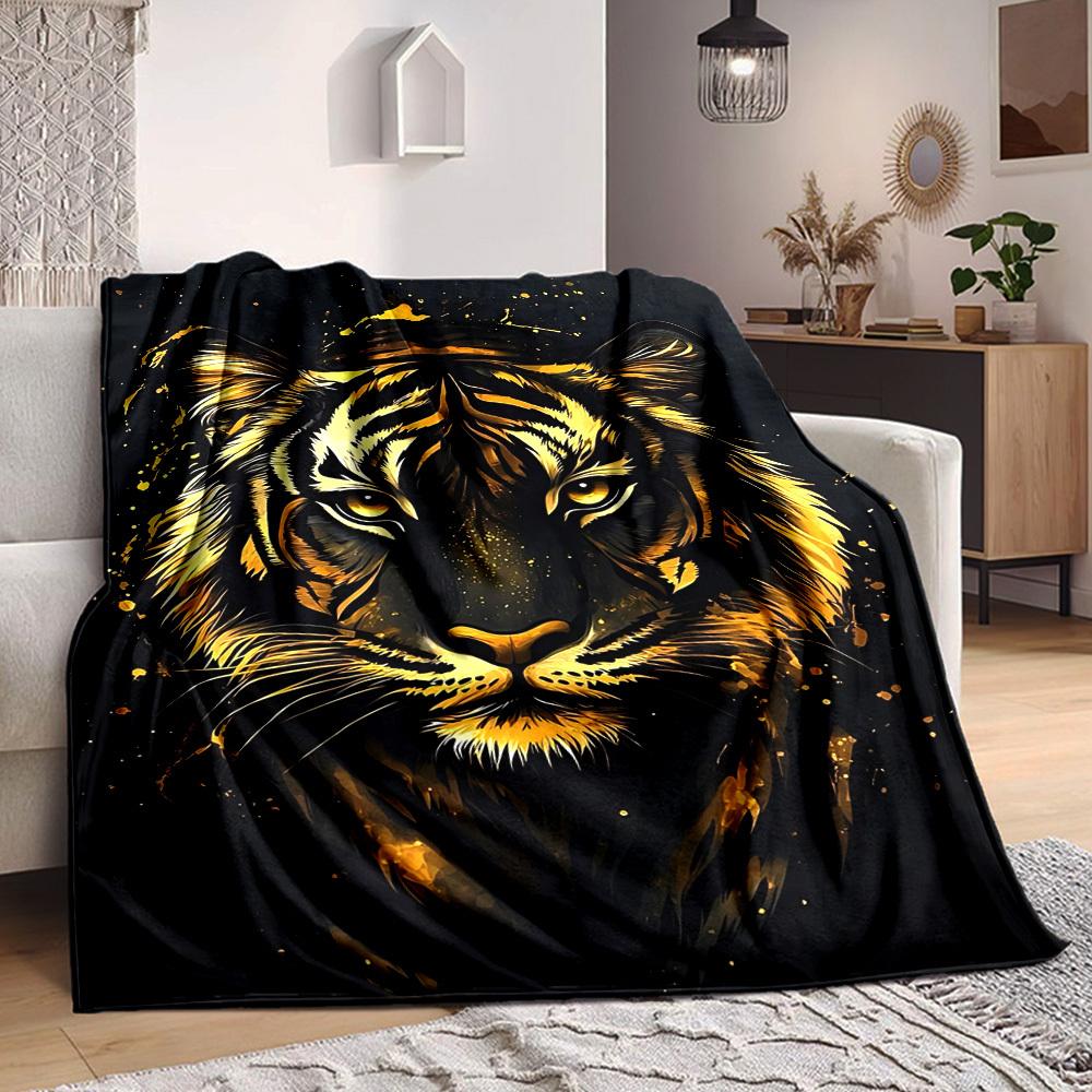 1pc Tiger Print Soft & Warm Polyester Knit Blanket, Digital Printed, All-Season Throw for Napping, Traveling, Sofa yy250906005