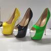 2026 новый цвет сочетание внешняя высота тонкий каблук 19 см конфетный цвет лакированная кожа рыбий рот большой размер женская обувь ненависть небо высокие каблуки