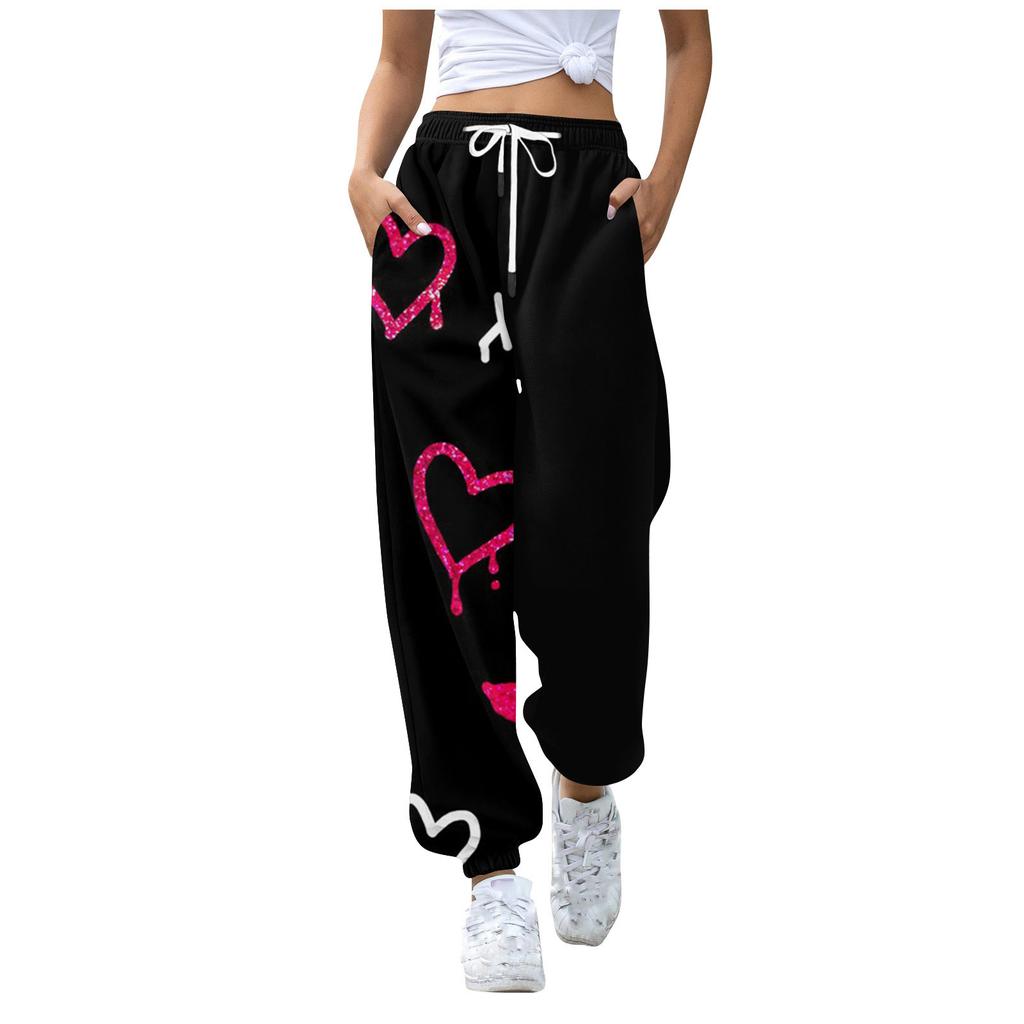 Женские повседневные брюки с принтом на День Святого Валентина и эластичной резинкой на талии