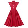 Spring and Autumn European and American Fashion Women's Dress with Waist Strap and Lotus Leaf Sleeves, Large Swing Retro Dress