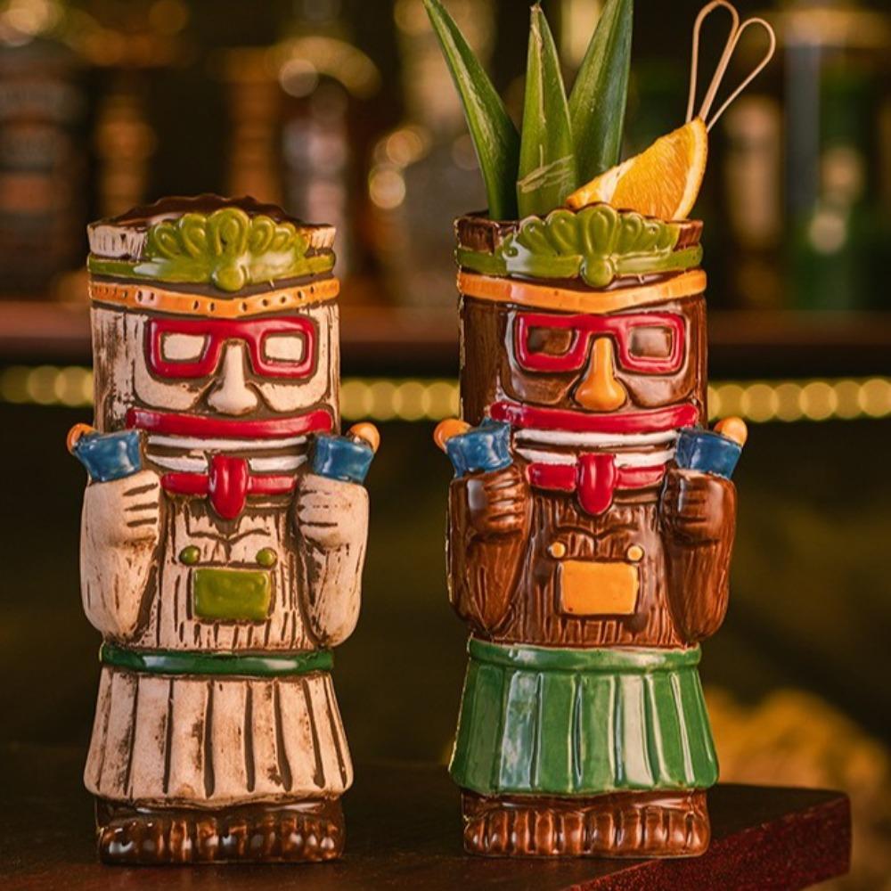 Ethnic Style Ceramic Tiki Mug Funny Beer Beverage Cup Creative Beach Theme Mug  Camp