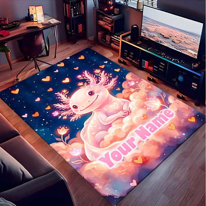 1PC Custom Name Axolotl Dreams Hearts Theme Floor Mat Ideal for Living Room, Game Rooms, Office, Bedroom,Floor Mat Playful Design