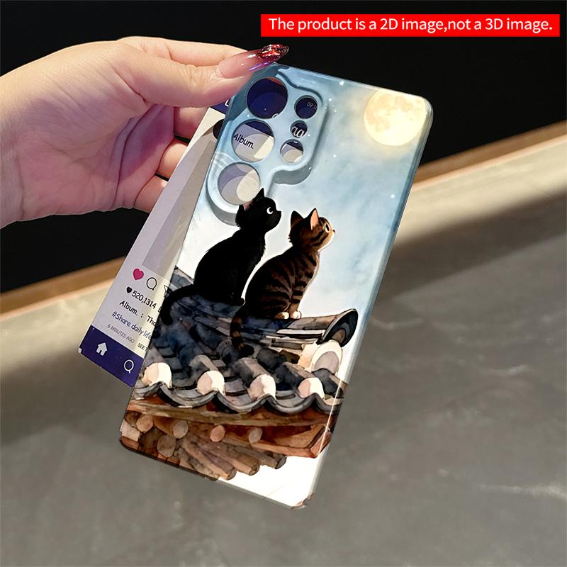 2DFlat Samsung phone case Moonlit Cats on Traditional Roof Applicable to Galaxy S23 S24 S25ULTRA S26 A12 A14 A15 A16 A54 A55