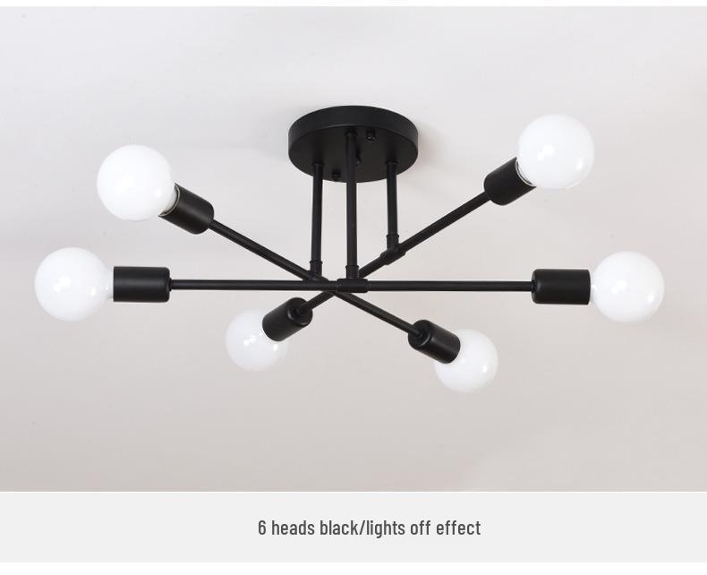 Modern Industrial Multi-Head Wrought Iron Ceiling Light for Living Room or Bedroom