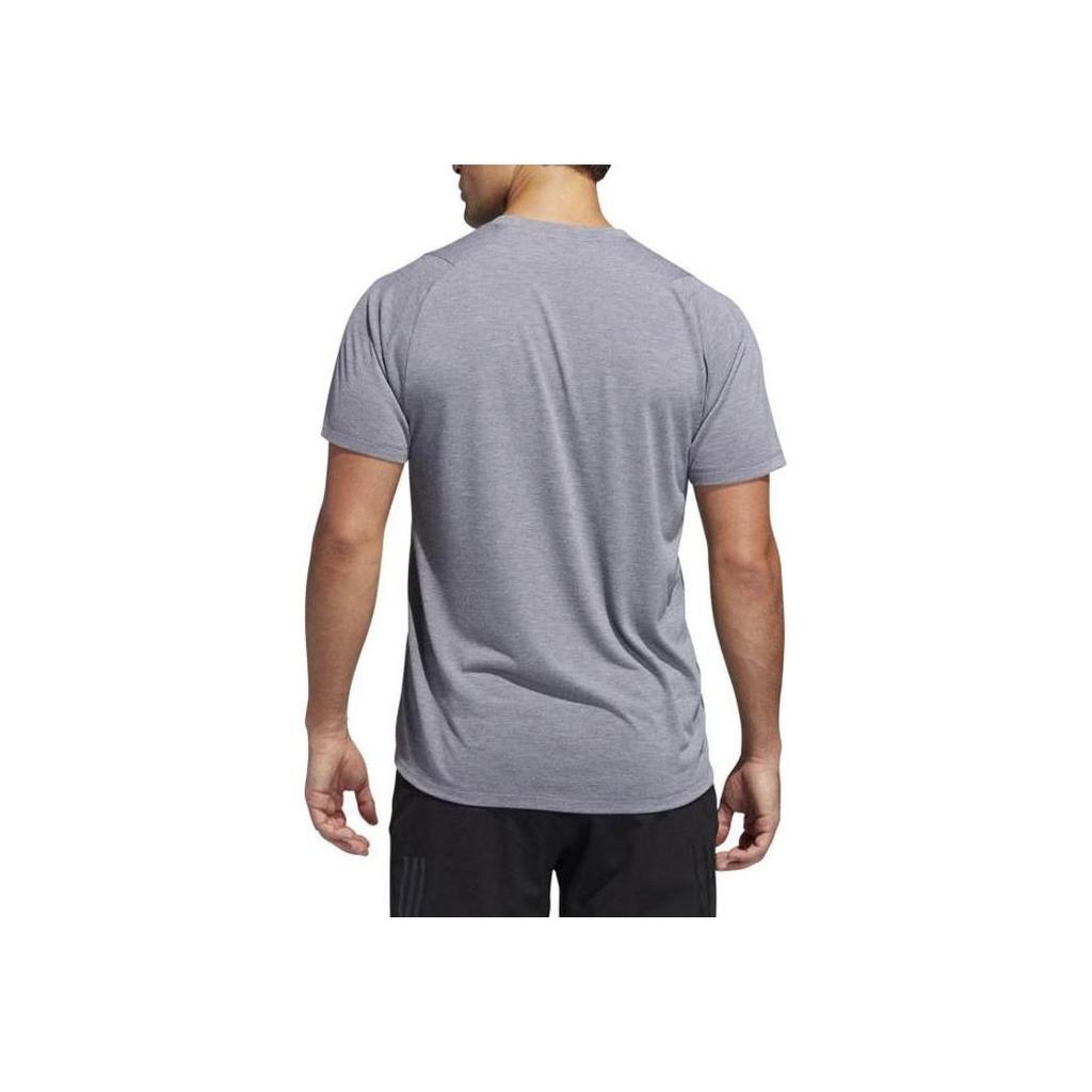 Adidas Однотонная спортивная футболка с круглым вырезом и логотипом, мужские топы, серые EH4719
