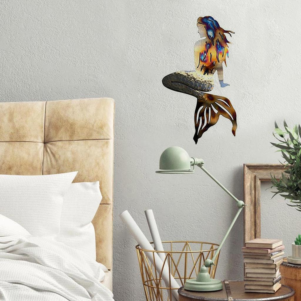 Mermaid Metal Art Wall Decor Wrought Iron Handmade Creative Craft Panels Hanging Decoration for Garden Beach Living Room Art