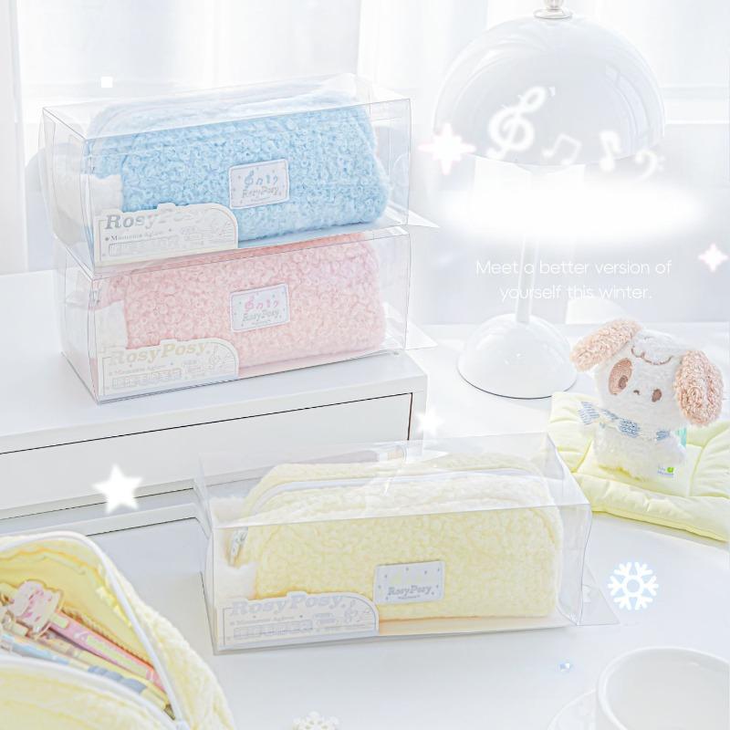 RosyPosy soft set music note woolen pencil bag ins wind plush winter large capacity pencil bag zipper stationery bag