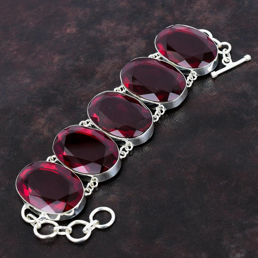 Браслет из граненого мозамбикского граната, браслет из стерлингового серебра 925 пробы, очень красивый драгоценный камень, ювелирные изделия ручной работы, регулируемый браслет-цепочка, подарок для нее