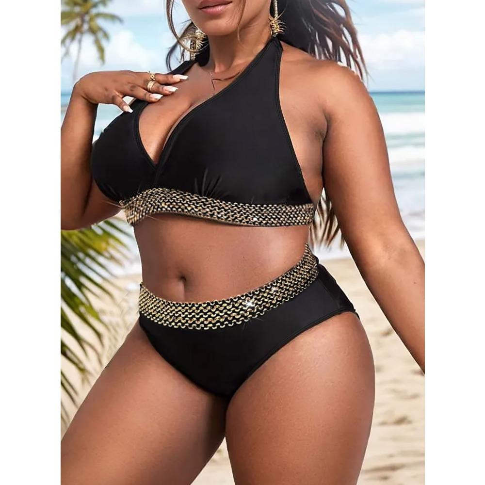 Упитанный плюс размер сексуальный обтягивающий купальник бикини с высокой талией раздельный купальник женский