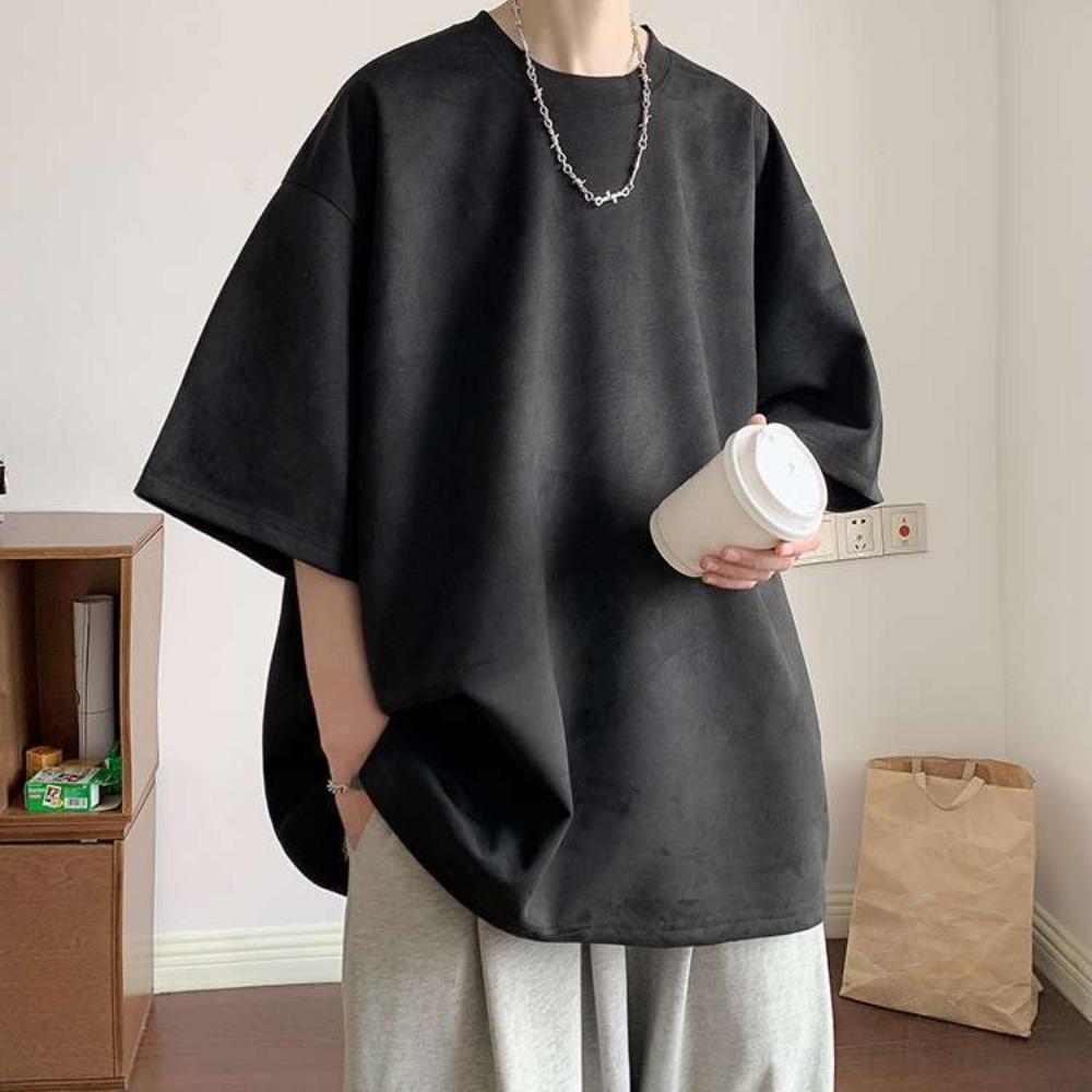 220gsm Тяжелая футболка Мужская летняя замшевая футболка с коротким рукавом в американском стиле High Street Vintage OversizeT