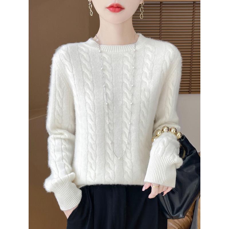 Женский свитер из 100% чистой шерсти, круглый вырез, утолщенный, мягкий пуловер - универсальная мода для осени и зимы