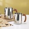 600/1000 мл Питчер для вспенивания молока с точной шкалой, деревянной ручкой и носиком без капель, чашка для латте из нержавеющей стали, кофейная посуда