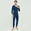 2 Pcs/Set Winter Men Thermal Underwear Set V Neck Long Sleeve Warm Thick Plush Seamless Pure Color Slim Fit Elastic Men Pajamas Set Sports Tracksuit